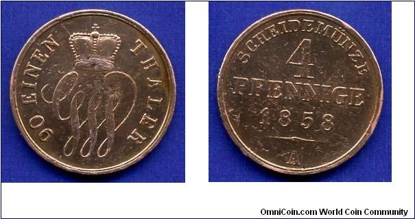 4 pfennige.
Schamburg-Lippe.
George Wilhelm (1787-1860).
Mintage 180,000 units.


Cu.