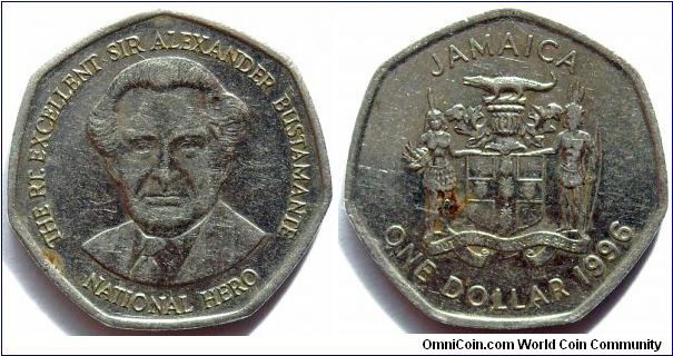 1 dollar.
1996, Sir Alexander Bustamante (1884-1977)