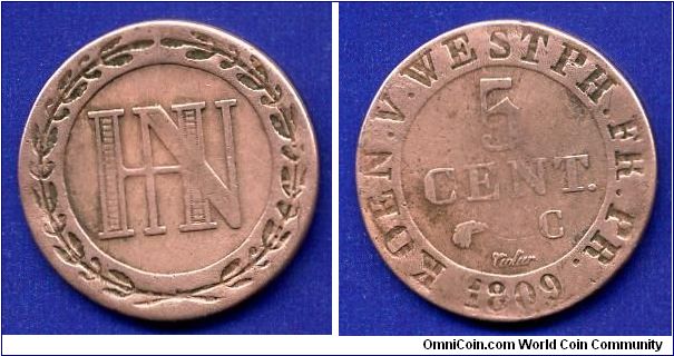 5 centimes.
Kingdom of Westfalia.
Hieronim Napoleon.


Cu.