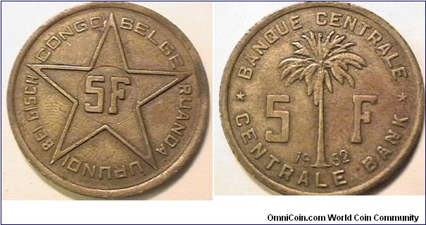 Belgian Congo, 5 Francs, ESSAIS, Copper-nickel