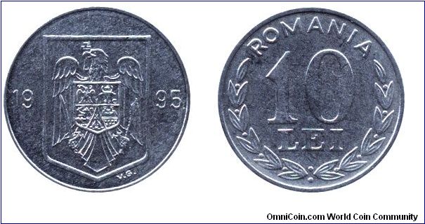 Romania, 10 lei, 1995, Ni-Steel.                                                                                                                                                                                                                                                                                                                                                                                                                                                                                    