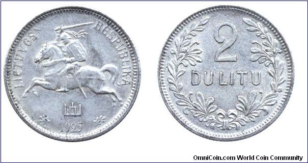 Lithuania, 2 litu, 1925, Ag.                                                                                                                                                                                                                                                                                                                                                                                                                                                                                        