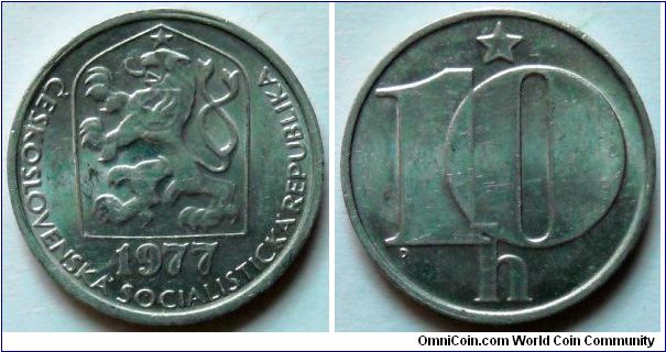 10 haleru.
1977, Czechoslovakia