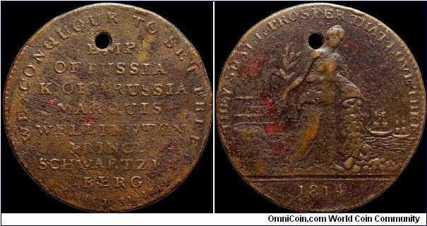 The Defeat of Napoleon, Great Britain.

About as struck. These are typically found holed such as this example. While listed in silvered copper it is not listed as plain copper.                                                                                                                                                                                                                                                                                                                                  