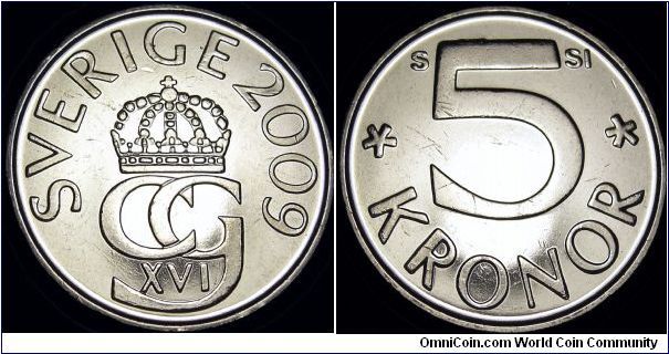 Sweden - 5 Kronor - Weight 9,5 gr - Cu 75% / Ni 25% - Size 28,5 mm - Regent / Carl XVI Gustaf - Edge : Plain - Minted in Vantaa / Finland