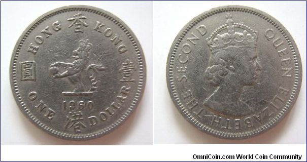High grade 1960 years 1 dollars,Hong Kong,it has 30mm diameter,weight 11.7g.