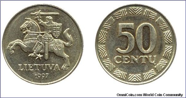 Lithuania, 50 centu, 1997.                                                                                                                                                                                                                                                                                                                                                                                                                                                                                          