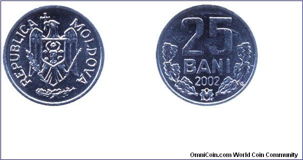 Moldova, 25 bani, 2002, Al.                                                                                                                                                                                                                                                                                                                                                                                                                                                                                         