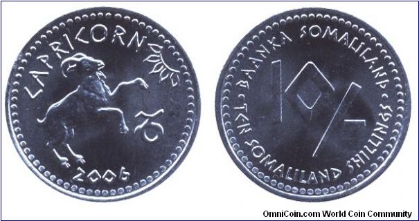 Somaliland, 10 shillings, 2006, Capricorn.                                                                                                                                                                                                                                                                                                                                                                                                                                                                          
