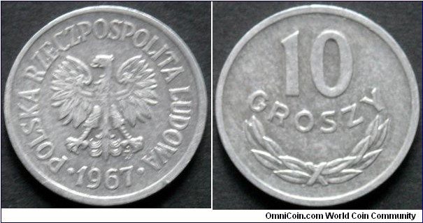 10 groszy.
1967, Aluminum. Mintage 62.059.000 units.
