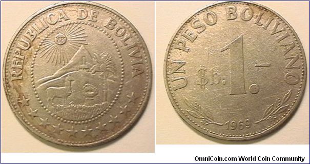 1 Peso Bolivianos, Nickel clad steel.