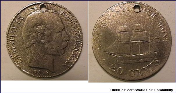 Danish West Indies, 20 Cents, .6250 Silver, 1.399 oz ASW