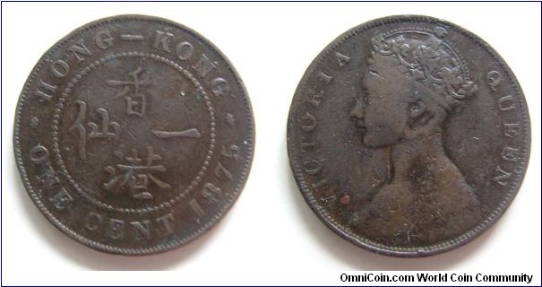 1875 years 1 cent,Hong Kong,It has 27mm diameter,weight 7g.