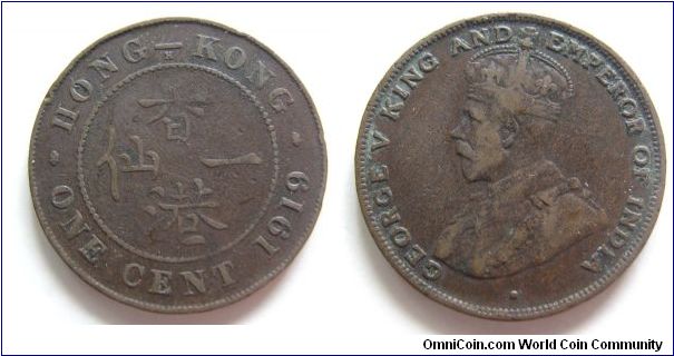 1919 years 1 cent,Hong Kong,It has 27mm diameter,weight 7.4g.