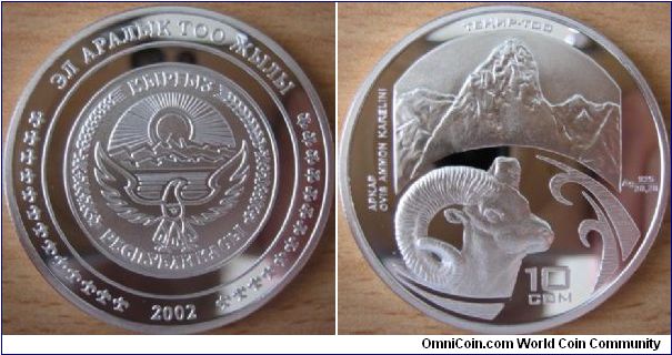 10 Som - Arkhar - 28.28 g Ag .925 Proof - mintage 1,000 (hard to find !)