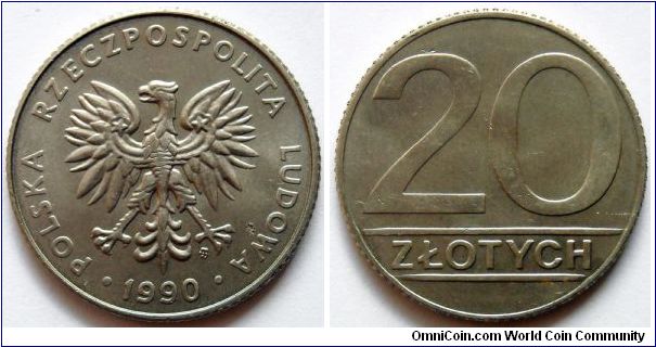 20 zlotych.
1990, Cu-ni. Mintage 104.712.000 units.