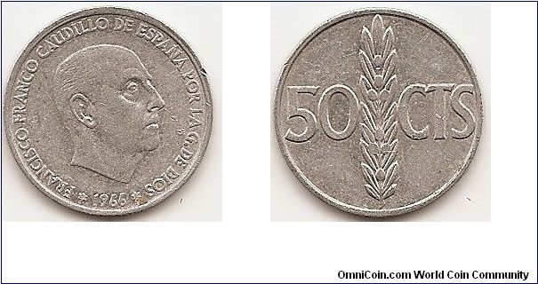 50 Centimos -1968-
KM#795
1.1000 g., Aluminum, 20.1 mm. Ruler: Caudillo and regent Obv: Head right Rev: Sprig divides value Edge: Reeded Note: Mint mark: 6-pointed star.