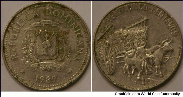 25 centavos, with ox drawn cart, 24 mm (same size as US quarter)