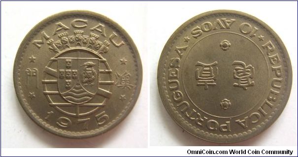 UNC grade 75 years 10 cents.Macau.It has 22mm diameter,weight 4.6g.