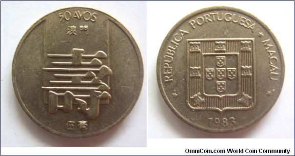 UNC grade 1983 years 50 cents.Macau.It has 23mm diameter,weight 5.6g