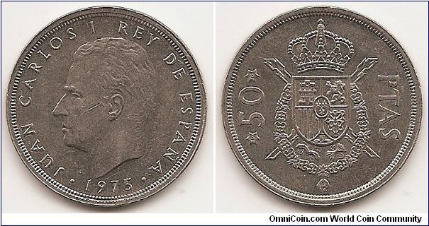 50 Pesetas
KM#809
12.3500 g., Copper-Nickel, 30 mm. Ruler: Juan Carlos I Obv: Head left Rev: Crossed scepters and shield within order collar, crown above