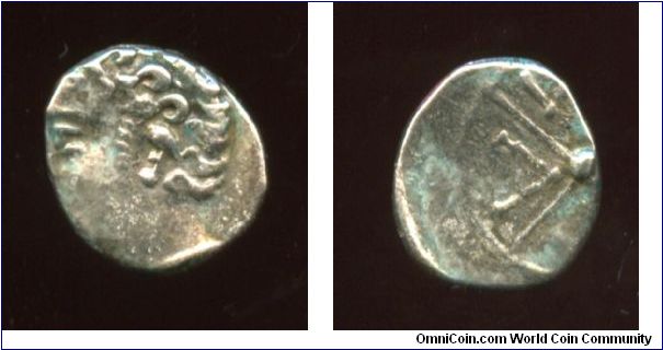 300-250 BC.
MASSALIA (Marseilles)
Gallo-Greek seaport, SE France
River god head
Marseilles Wheel 
AR obol. 
0.60g 
LT 580