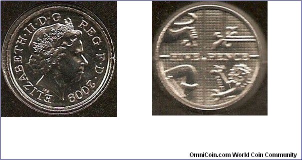 5 pence
obv. Queen Elizabeth II by Ian Rank-Broadley
rev. part of the Royal Arms by Matthew Dent