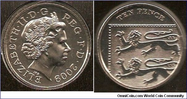 10 pence
obv. Queen Elizabeth II by Ian Rank-Broadley
rev. part of the Royal Arms by Matthew Dent