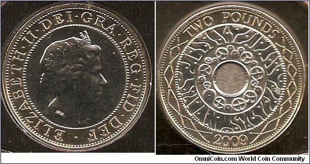 2 pounds
obv. Queen Elizabeth II by Ian Rank-Broadley
rev. Technology by Bruce Rushin
