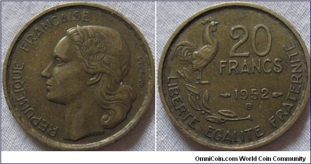 1952 B 20 franc, nice grade scarcer coin