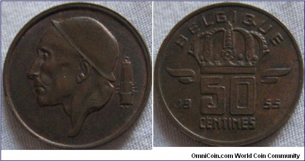 EF 1955 belgium 50 centimes., some lustre, gorgeous coin