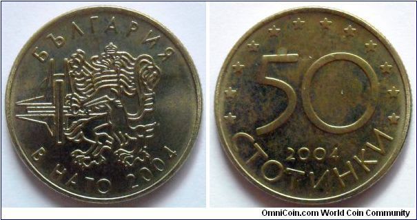 50 stotinki.
2004, NATO, Cu-Ni-Zn.
Weight 5g.
Mintage 1.000.000 units