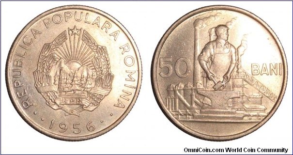 ROMANIA (PEOPLES REPUBLIC)~50 Bani 1956.