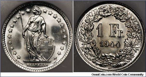 1944-B 1 Franc 
NGC-MS67.