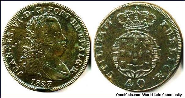 Joao VI 40 Reis (Pataco) 1823,  Good VF to EF with crude planchet.