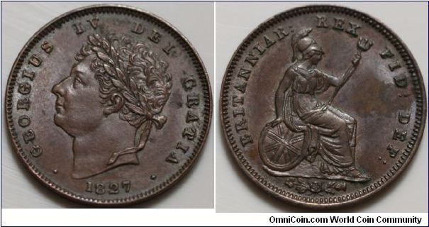 GEORGE IV
A THIRD-FARTHING
(1/12th of a PENNY)

First minted in 1827 to be used in Malta to replace the Grano that was valued at 1/12th of a Penny.

There are 12 circulation strike years of the third-farthing(Spanning 5 monarchs)and one or two proofs and variations. 

S3827