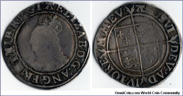 Elizabeth I silver shilling (fifth issue with `A' mint mark. This issue is fairly poorly struck up to start with, so this example is not too bad at all.