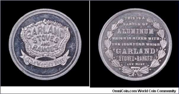 Garland Stoves (Michigan Stove Co.) aluminum sample medal.