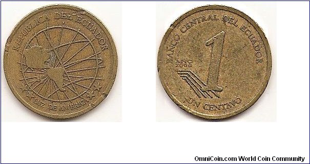 1 Centavo
KM#104
2.5200 g., Brass, 19 mm. Obv: Map of the Americas within circle Rev: Denomination Edge: Plain