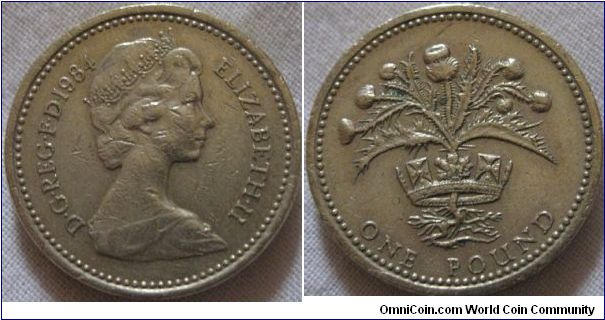 VF grade 1984 1 pound, bright coin, so has seen use but lustre has faded enough to make the coin bright