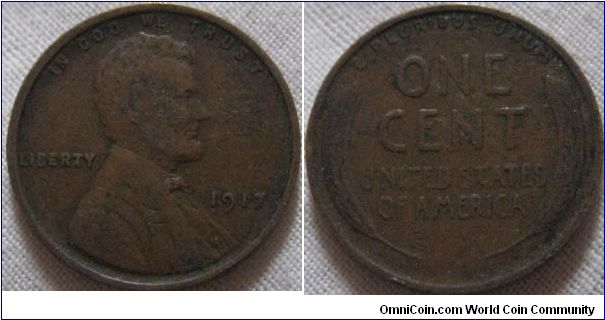 1917 US cent, worn condition, nothing special visible with my eye