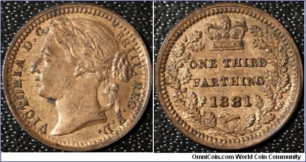 VICTORIA
ONE THIRD-FARTHING
(1/12th of a Penny)

Minted for use in Malta.

S3960