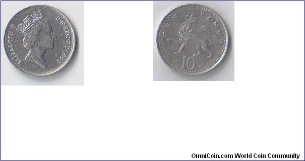 1992 Type 5 Ten Pence, AT/AT Variety.