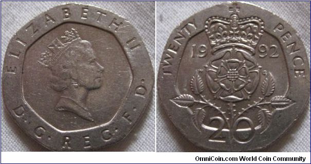 scarce small head 1992 20p in EF grade some lustre remains