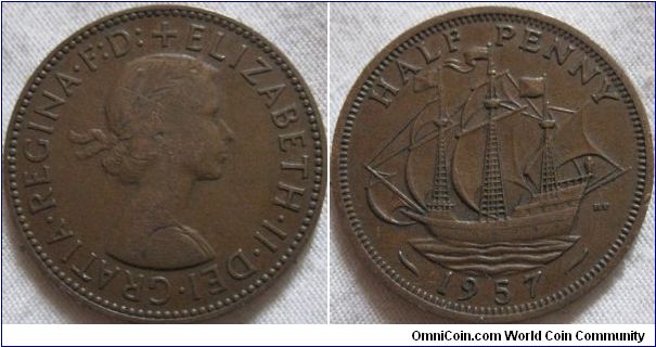 fine, rought sea 1957 halfpenny