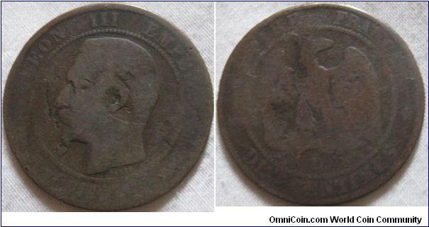 1855 10 centimes, average condition