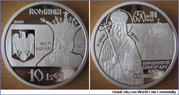 10 Lei - 650 years of etablishment of Walachia's metropolitan bishopric - 31.1 g Ag .999 Proof - mintage 500 pcs only !