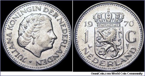 Netherlands - 1 Gulden - 1970 - Weight 6 gr - Nickel - Size 24,5 mm - Ruler / Juliana - Mintage 18 000 000 - Reference KM# 184a