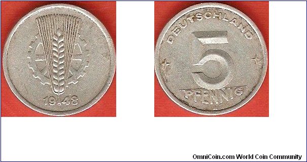 German Democratic Republic (East Germany)
5 pfennig
aluminum