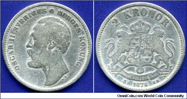 2 Kronor.
Kingdom of Sweden & Norge.
King Oscar II (1872-1907).
Mintage 370,000 units.


Ag800f. 15,0gr.